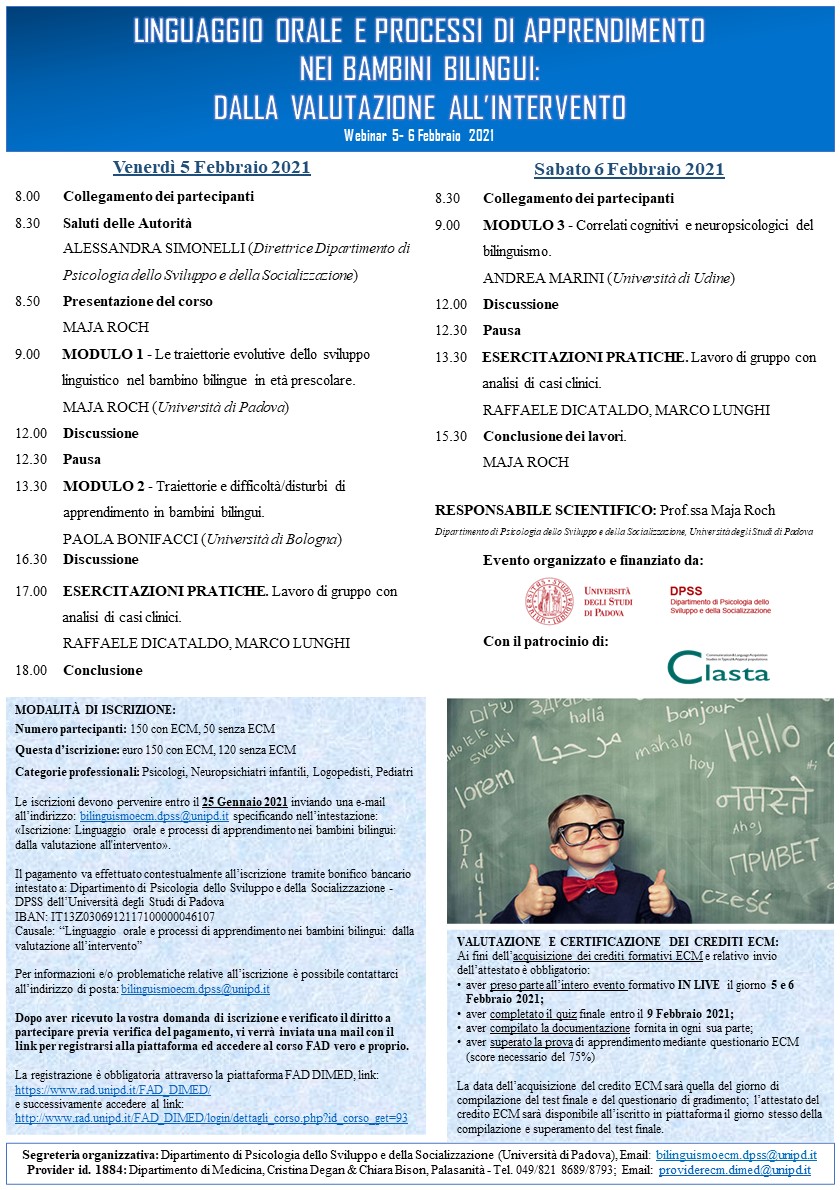 webinar linguaggio orale e processi di apprendimento nei bambini - Università di Padova